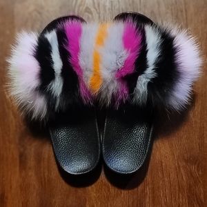 multicolored fur slides